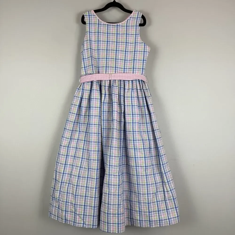 Bailey Boys Gingham Jackie Dress Girls‎ Size Blue Purple Plaid Sleeveless Tie
